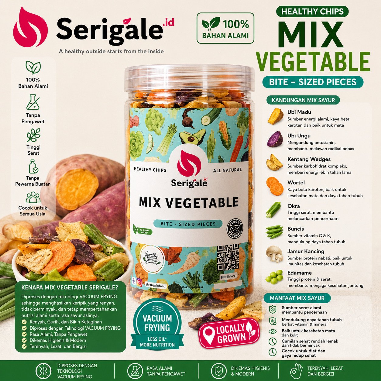 SERIGALE Keripik Sayur Mix I Kemasan 1000 ML I Wortel Kentang Okra Edamame I Camilan Sehat I Premium - Gambar 4