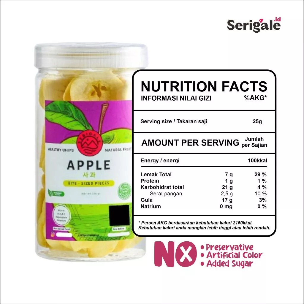 SERIGALE Keripik Buah Apel Manalagi Malang I 1000 ML Toples I Buah Mix Premium I Camilan Diet Sehat - Gambar 3