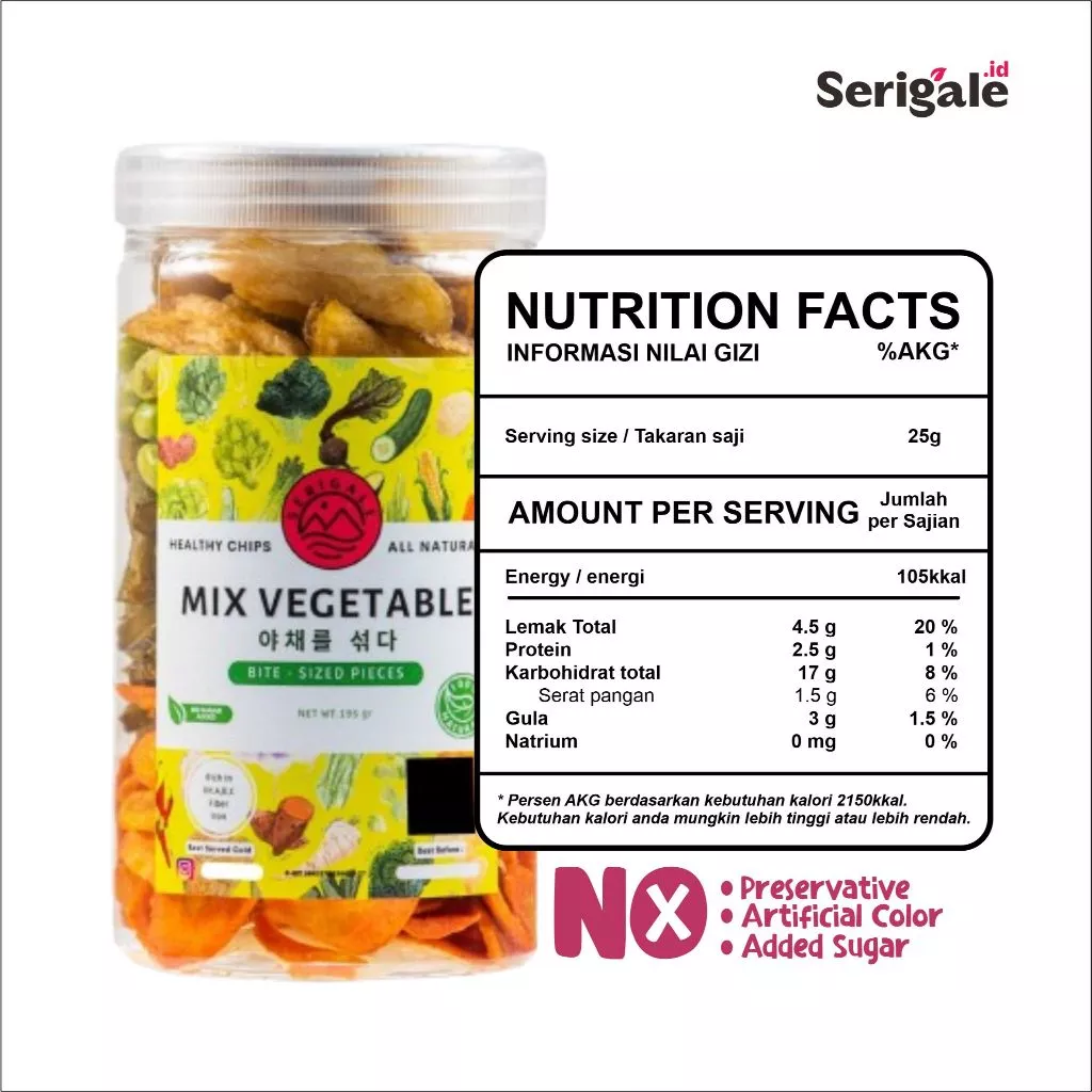 SERIGALE Keripik Sayur Mix Soup I Kemasan 1000 ML I Kentang Wortel Jamur Buncis I Sehat Premium - Gambar 3
