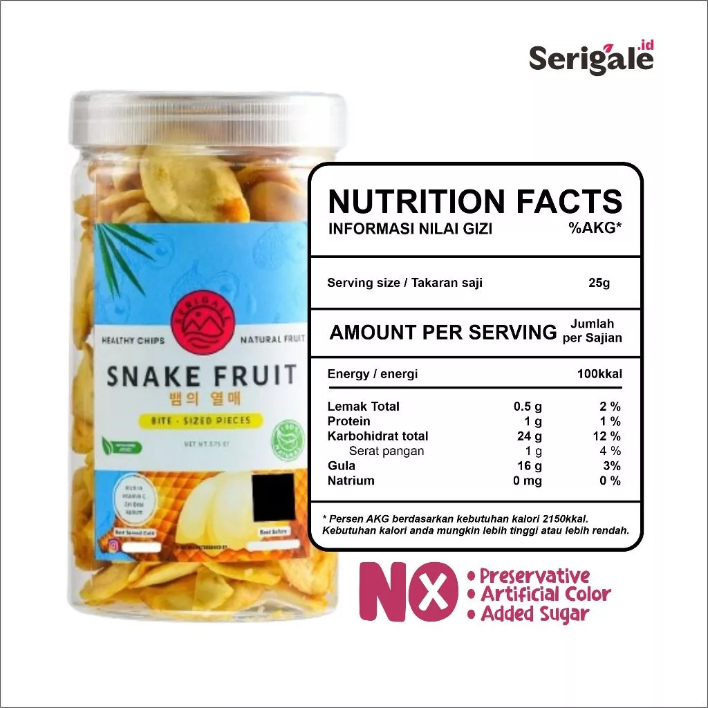 SERIGALE Keripik Buah Salak Manis I 1000 ML Toples I Keripik Buah Mix I Camilan Diet Sehat Premium - Gambar 3