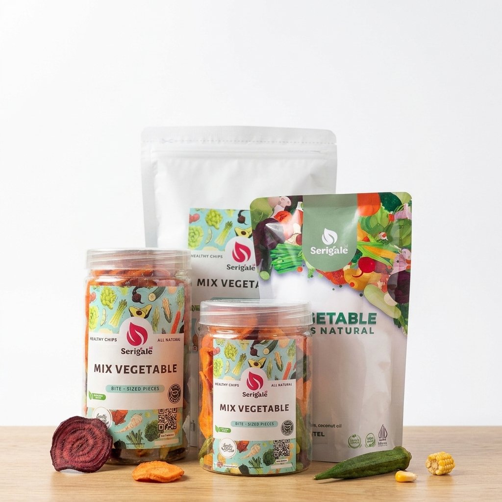 SERIGALE Keripik Sayur Mix I Kemasan 1000 ML I Wortel Kentang Okra Edamame I Camilan Sehat I Premium - Gambar 2