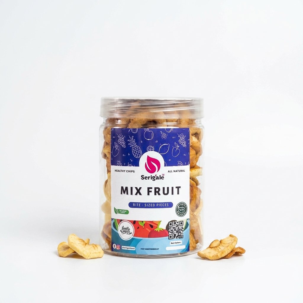 SERIGALE Keripik Buah Mix I Kemasan 1000 ML I Rambak Pisang Apel Nangka Nanas Pepaya I Sehat Premium - Gambar 3
