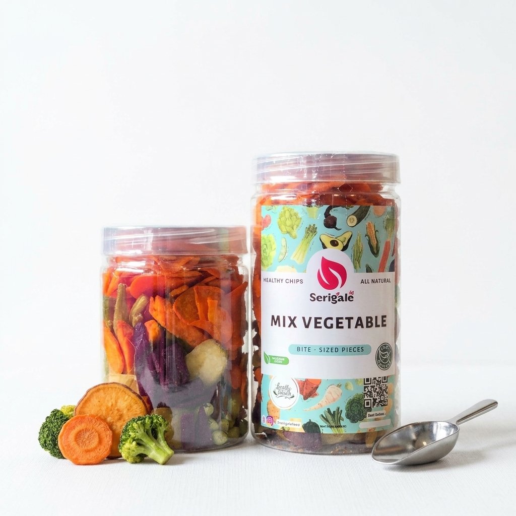 SERIGALE Keripik Sayur Mix I Kemasan 1000 ML I Wortel Kentang Okra Edamame I Camilan Sehat I Premium - Gambar 3